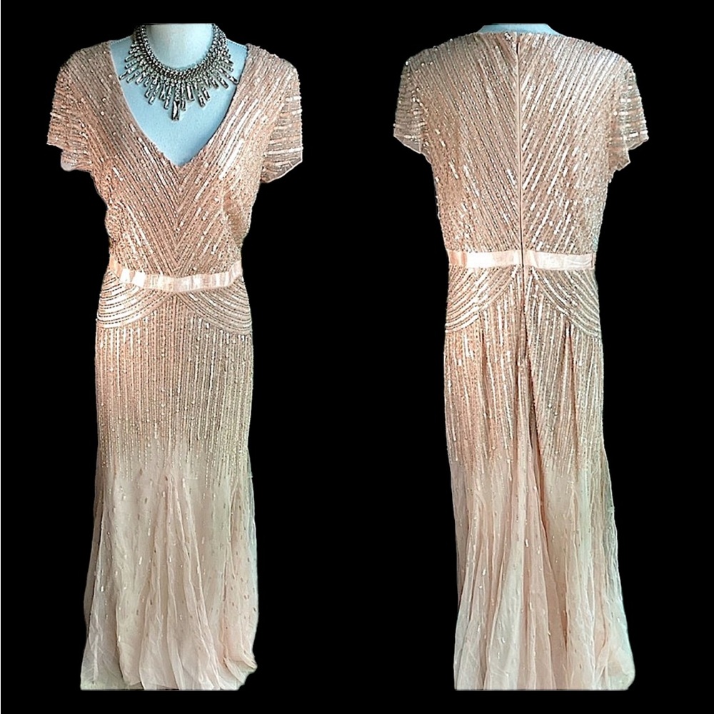 Adrianna Papell Blush Beaded Gown. B5
